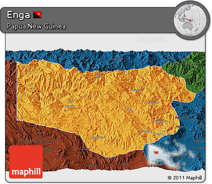 Political 3D Map of Enga, darken
