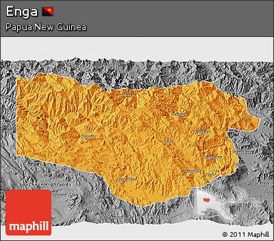 Political 3D Map of Enga, desaturated