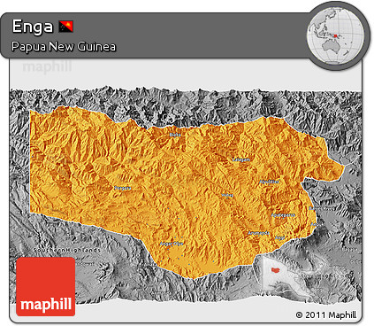 Political 3D Map of Enga, desaturated