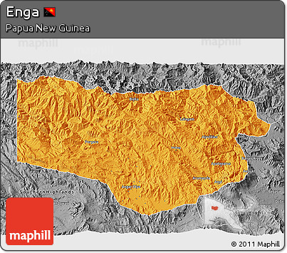 Political 3D Map of Enga, desaturated