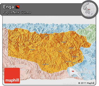 Political 3D Map of Enga, lighten