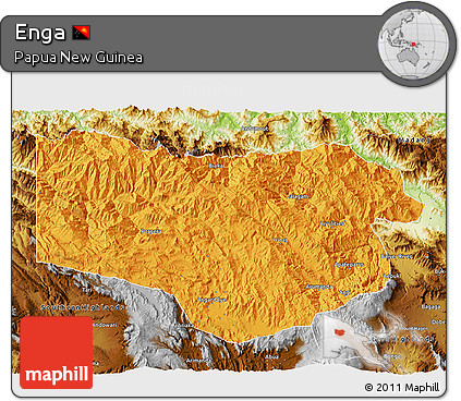 Political 3D Map of Enga, physical outside