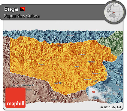 Political 3D Map of Enga, semi-desaturated