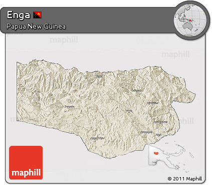 Shaded Relief 3D Map of Enga, cropped outside