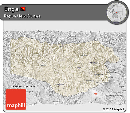 Shaded Relief 3D Map of Enga, desaturated