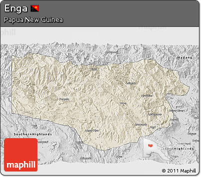 Shaded Relief 3D Map of Enga, desaturated