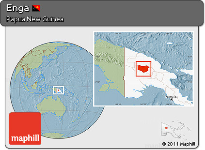 Savanna Style Location Map of Enga, highlighted country, hill shading