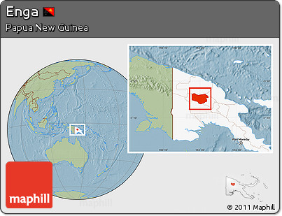 Savanna Style Location Map of Enga, highlighted country, hill shading