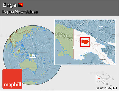 Savanna Style Location Map of Enga, highlighted country, hill shading