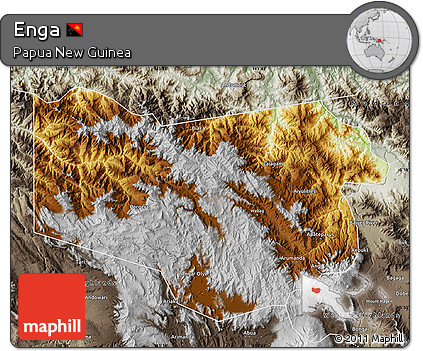 Physical Map of Enga, semi-desaturated