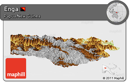 Physical Panoramic Map of Enga, single color outside