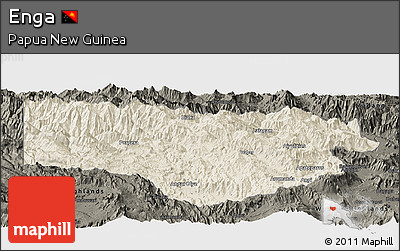 Shaded Relief Panoramic Map of Enga, darken