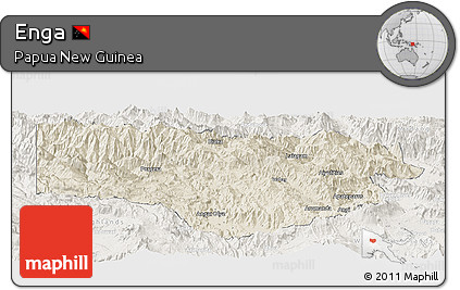 Shaded Relief Panoramic Map of Enga, lighten