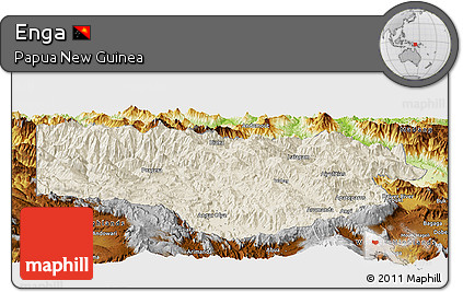 Shaded Relief Panoramic Map of Enga, physical outside