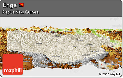 Shaded Relief Panoramic Map of Enga, physical outside