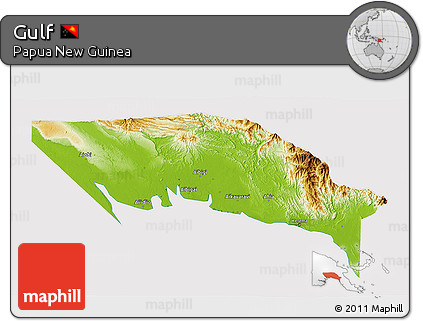 Physical 3D Map of Gulf, cropped outside