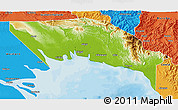 Physical 3D Map of Gulf, political outside