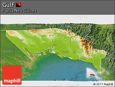 Physical 3D Map of Gulf, satellite outside