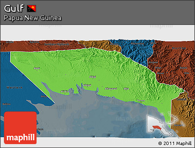 Political 3D Map of Gulf, darken