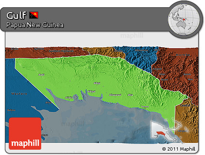 Political 3D Map of Gulf, darken