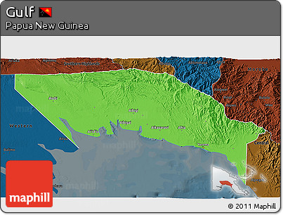 Political 3D Map of Gulf, darken