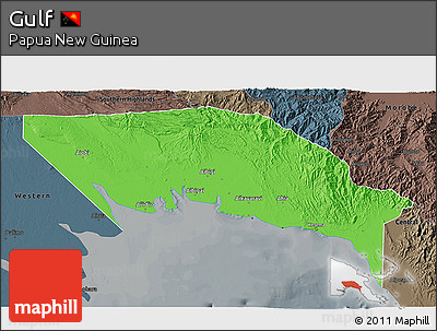 Political 3D Map of Gulf, darken, semi-desaturated