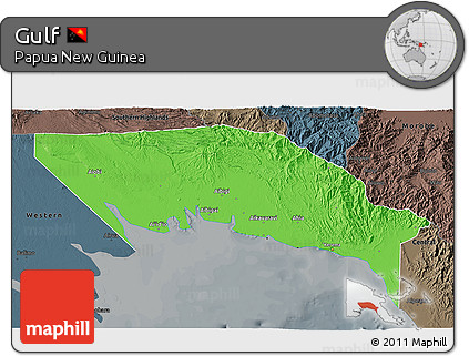 Political 3D Map of Gulf, darken, semi-desaturated