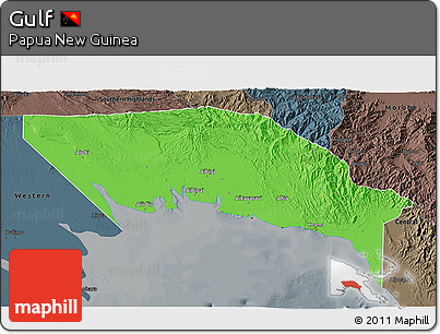 Political 3D Map of Gulf, darken, semi-desaturated