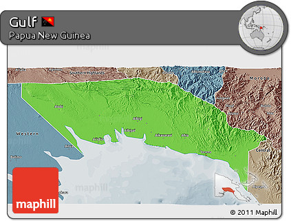 Political 3D Map of Gulf, semi-desaturated