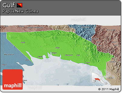 Political 3D Map of Gulf, semi-desaturated