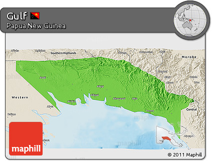 Political 3D Map of Gulf, shaded relief outside
