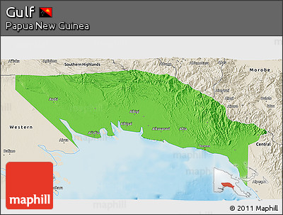 Political 3D Map of Gulf, shaded relief outside