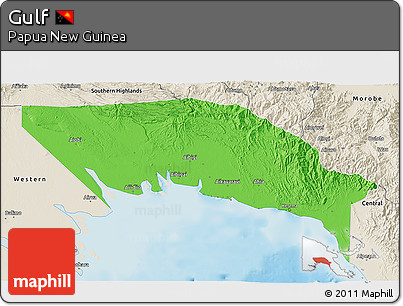 Political 3D Map of Gulf, shaded relief outside