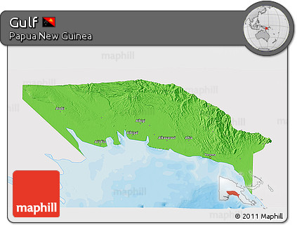 Political 3D Map of Gulf, single color outside