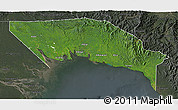 Satellite 3D Map of Gulf, darken, semi-desaturated