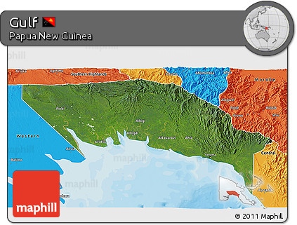Satellite 3D Map of Gulf, political outside