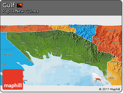 Satellite 3D Map of Gulf, political outside
