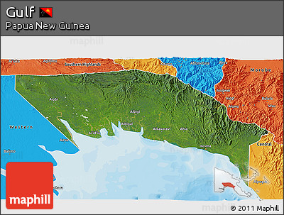 Satellite 3D Map of Gulf, political outside