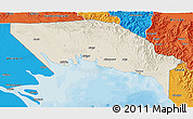 Shaded Relief 3D Map of Gulf, political outside
