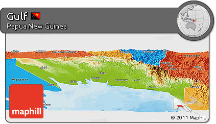 Physical Panoramic Map of Gulf, political outside