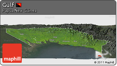 Satellite Panoramic Map of Gulf, darken, semi-desaturated