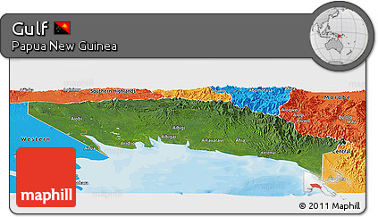 Satellite Panoramic Map of Gulf, political outside