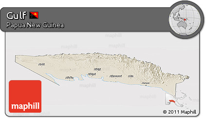 Shaded Relief Panoramic Map of Gulf, cropped outside