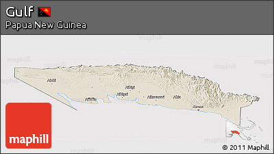 Shaded Relief Panoramic Map of Gulf, cropped outside