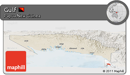 Shaded Relief Panoramic Map of Gulf, lighten
