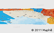 Shaded Relief Panoramic Map of Gulf, political outside