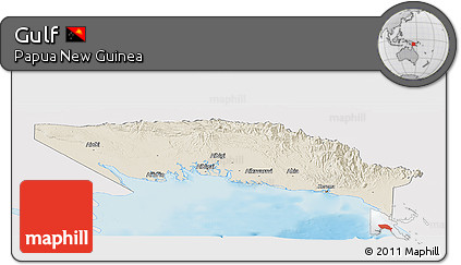 Shaded Relief Panoramic Map of Gulf, single color outside