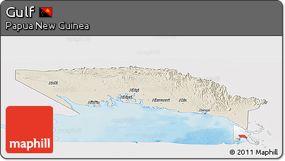 Shaded Relief Panoramic Map of Gulf, single color outside