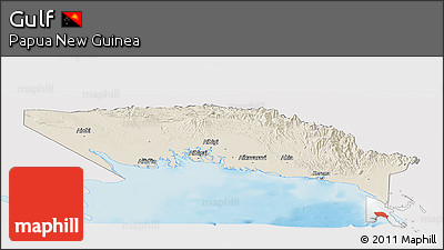 Shaded Relief Panoramic Map of Gulf, single color outside