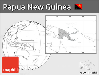 Gray Location Map of Papua New Guinea, blank outside, hill shading inside